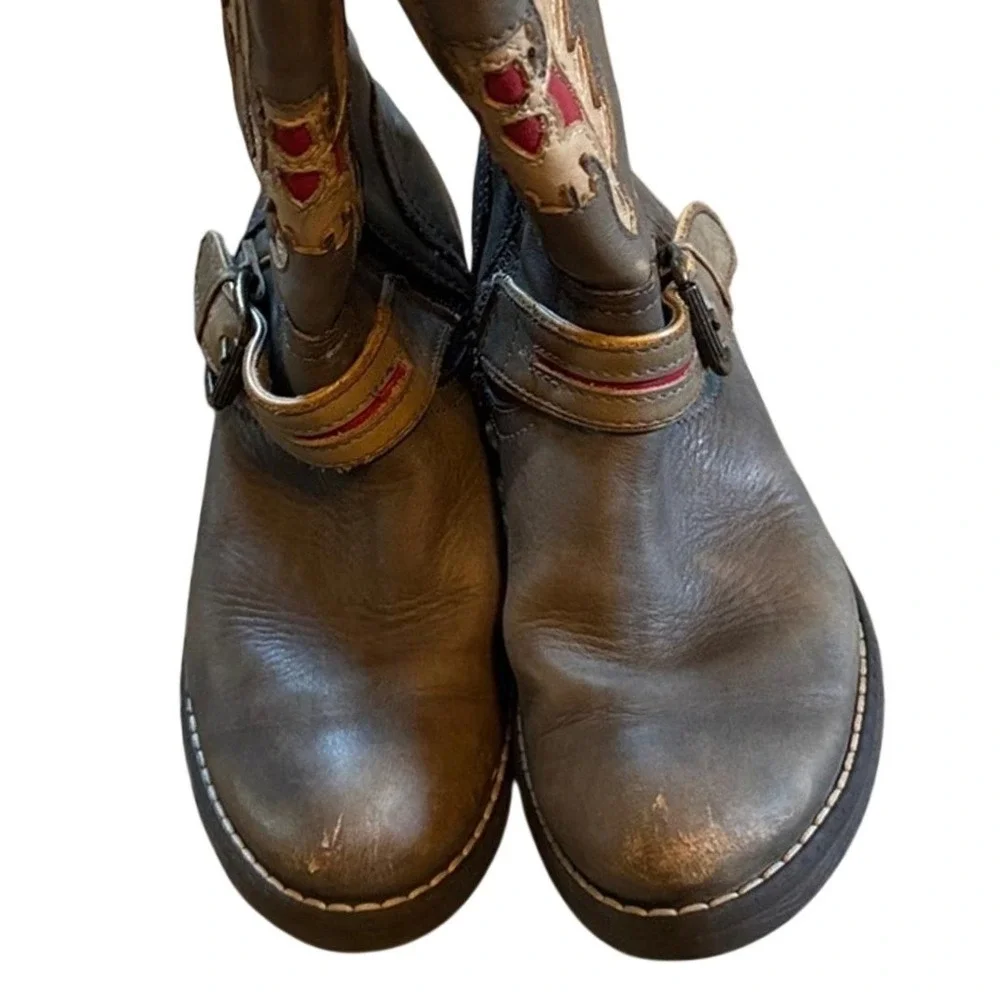 Sonora Grey Brown Eagle Embroidery Leather Cowboy Boots Kid's‎ 31